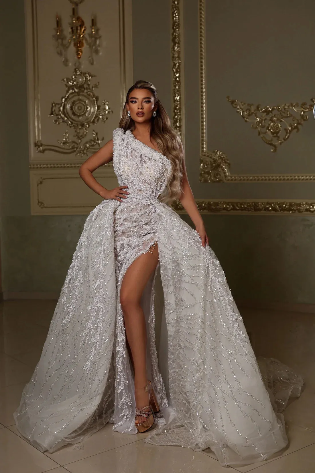 Sasha Train One Shoulder  Wedding Dress