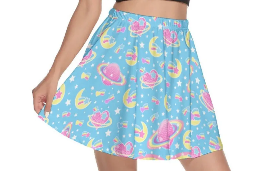 Saturn's Wish Blue Mini Skater Skirt