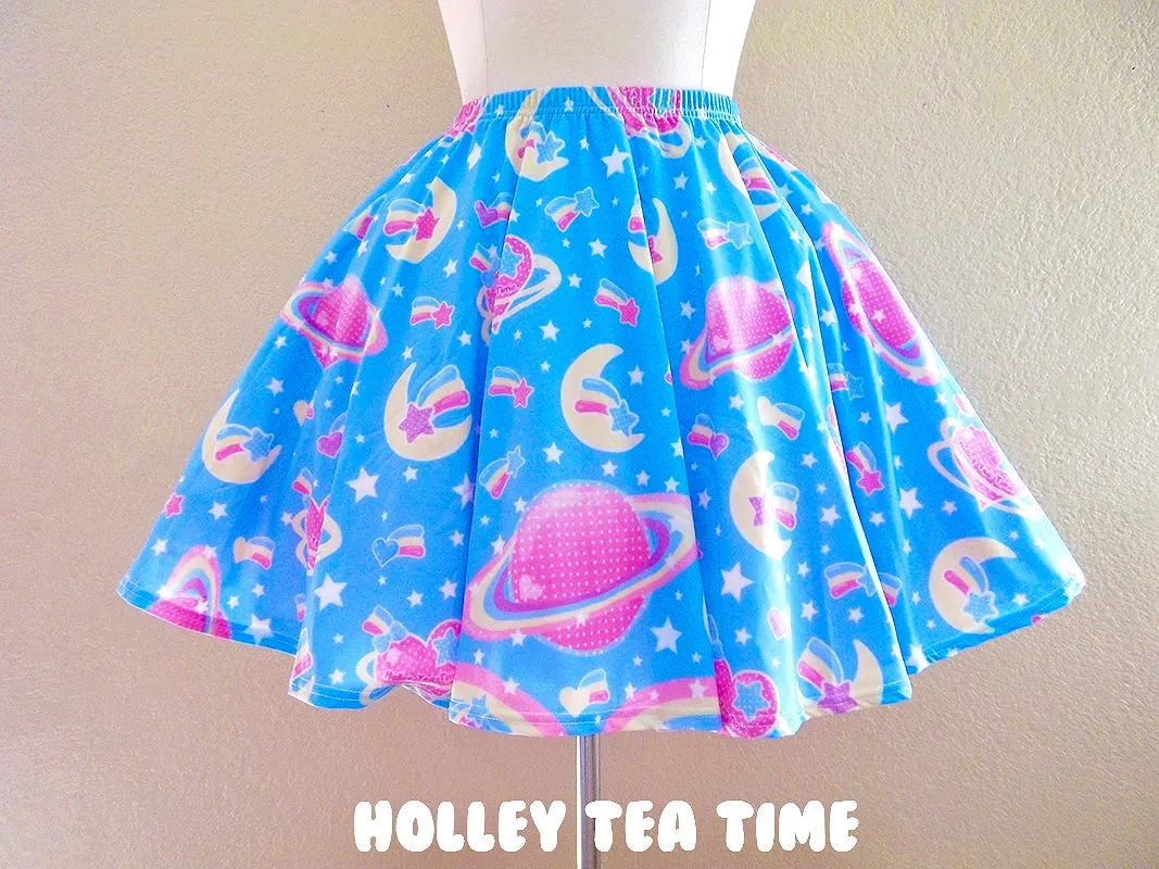 Saturn's Wish Blue Mini Skater Skirt