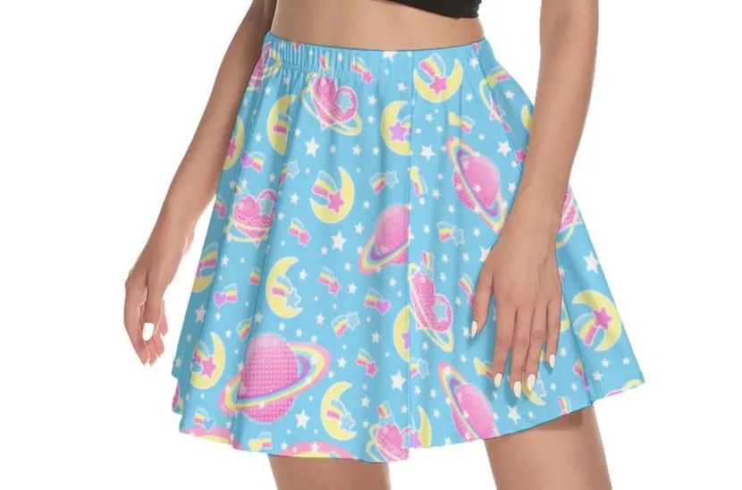 Saturn's Wish Blue Mini Skater Skirt