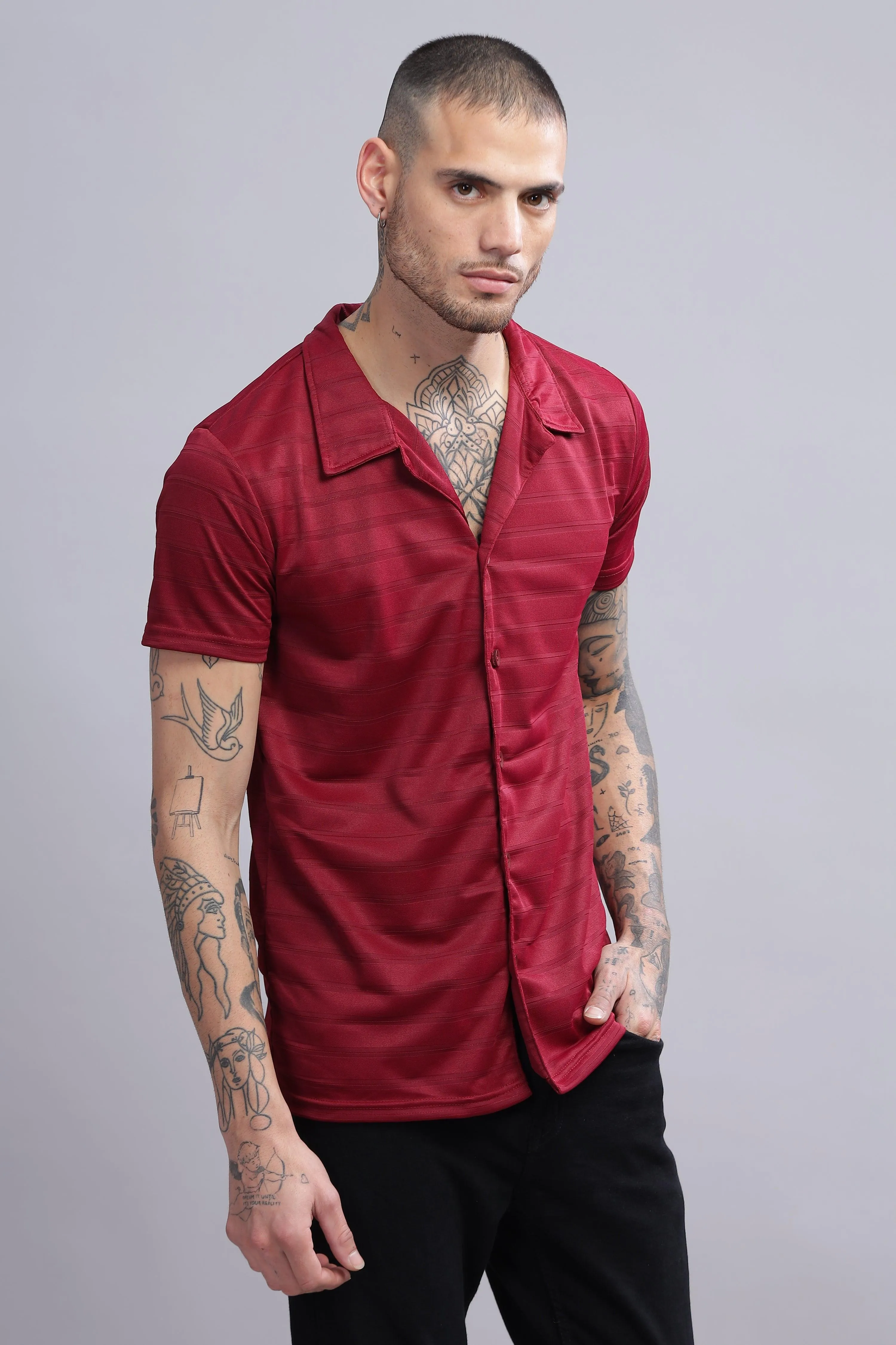Saucy Cran Mens Half Sleeve Cuban Collar Shirt