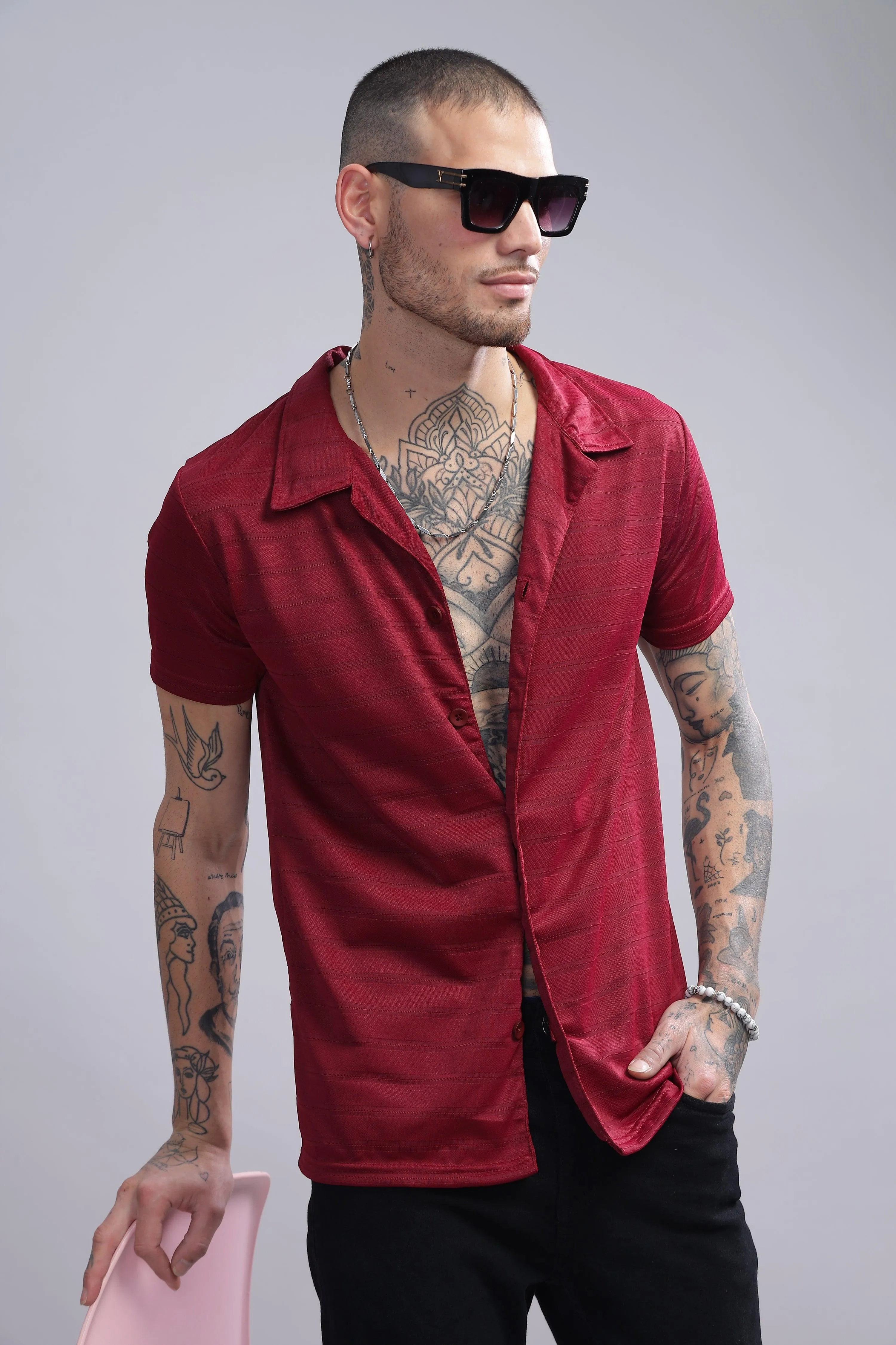 Saucy Cran Mens Half Sleeve Cuban Collar Shirt