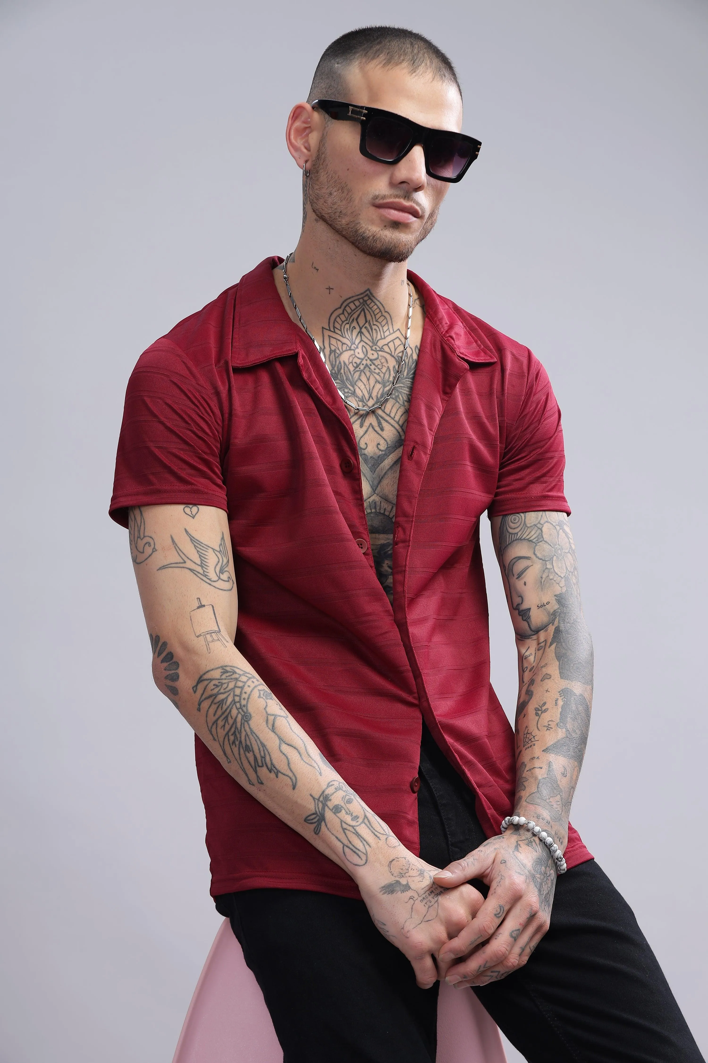 Saucy Cran Mens Half Sleeve Cuban Collar Shirt
