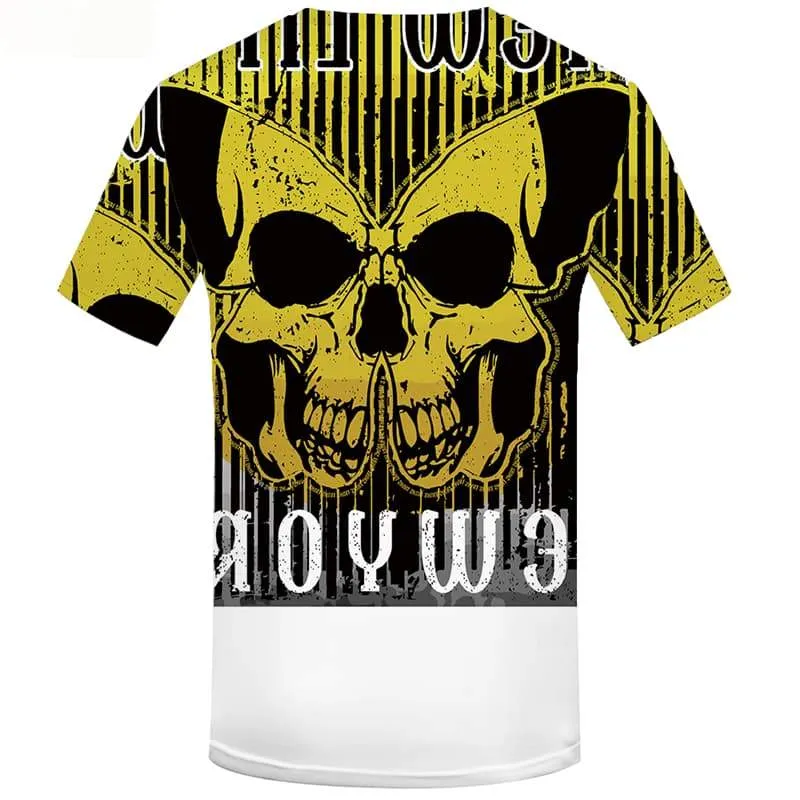 Skull T-shirt Men Yellow Tshirts Cool Gothic Shirt Print Punk Rock Tshirts Novelty Short Sleeve Punk Rock Mens New Slim O-Neck
