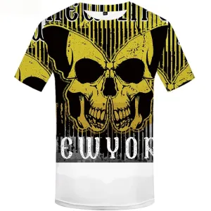 Skull T-shirt Men Yellow Tshirts Cool Gothic Shirt Print Punk Rock Tshirts Novelty Short Sleeve Punk Rock Mens New Slim O-Neck