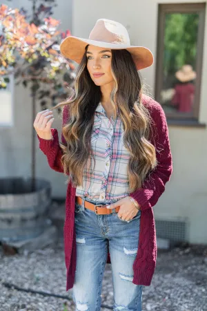 Somebody To Love Burgundy Red Cable Knit Cardigan