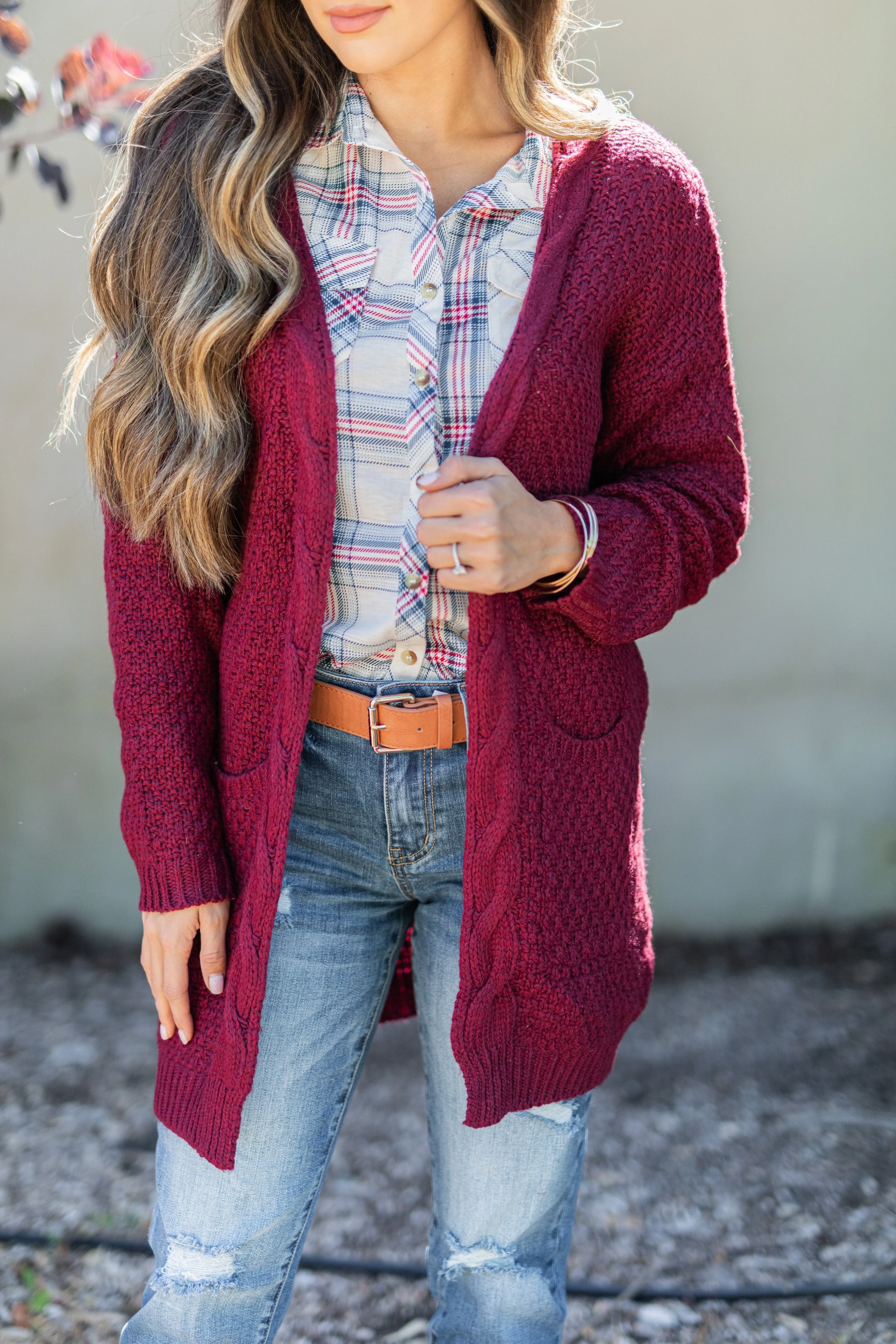 Somebody To Love Burgundy Red Cable Knit Cardigan