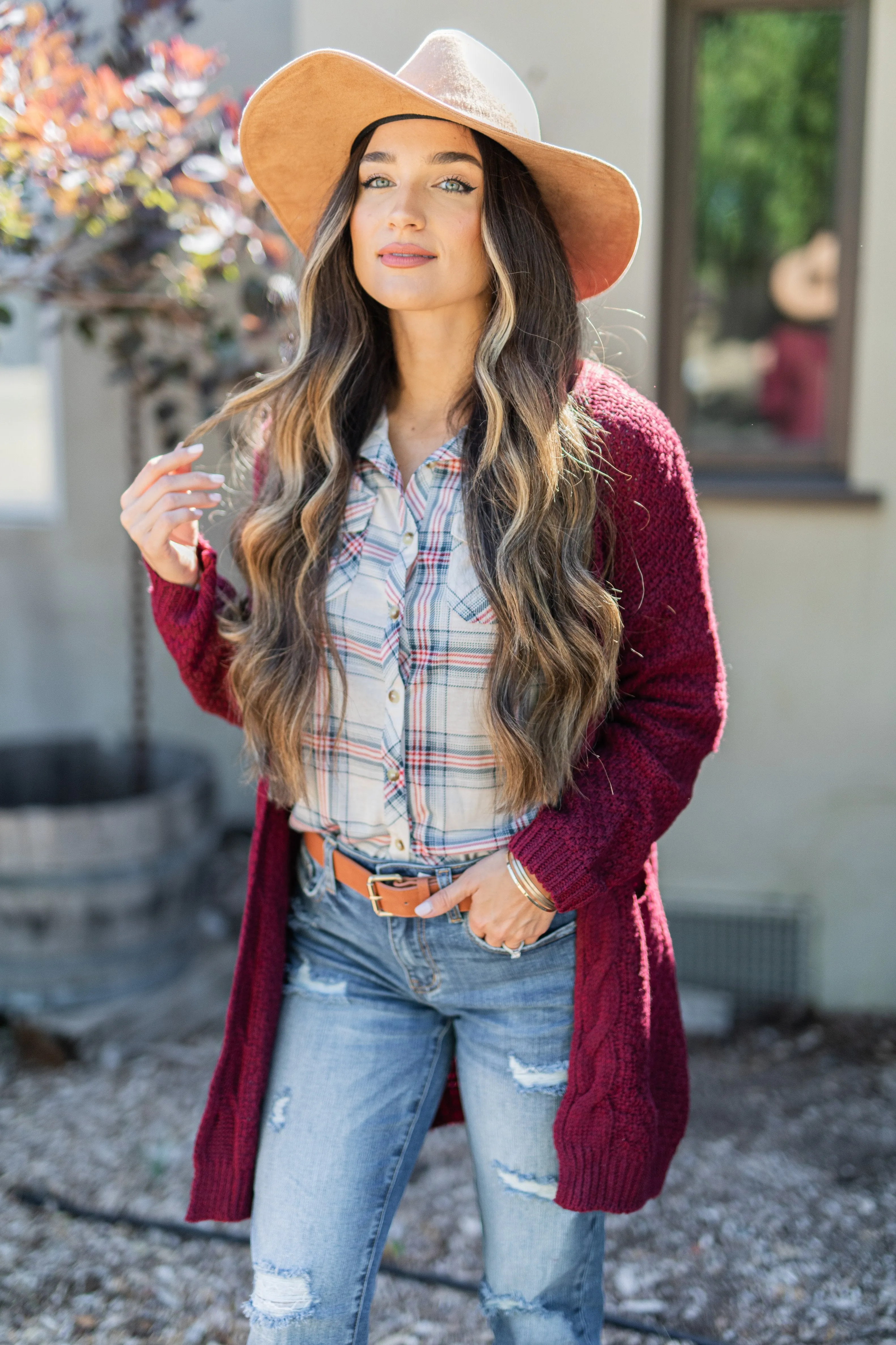 Somebody To Love Burgundy Red Cable Knit Cardigan
