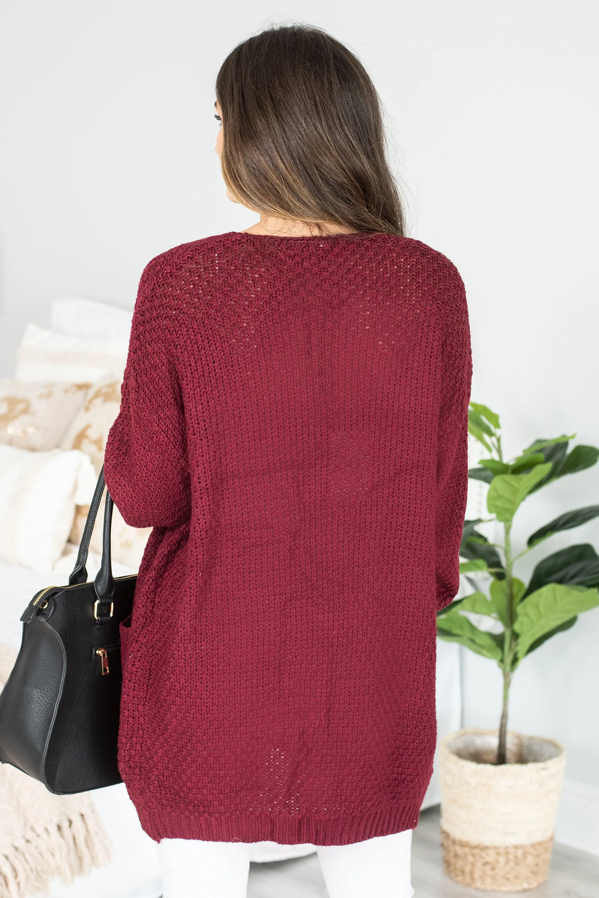 Somebody To Love Burgundy Red Cable Knit Cardigan