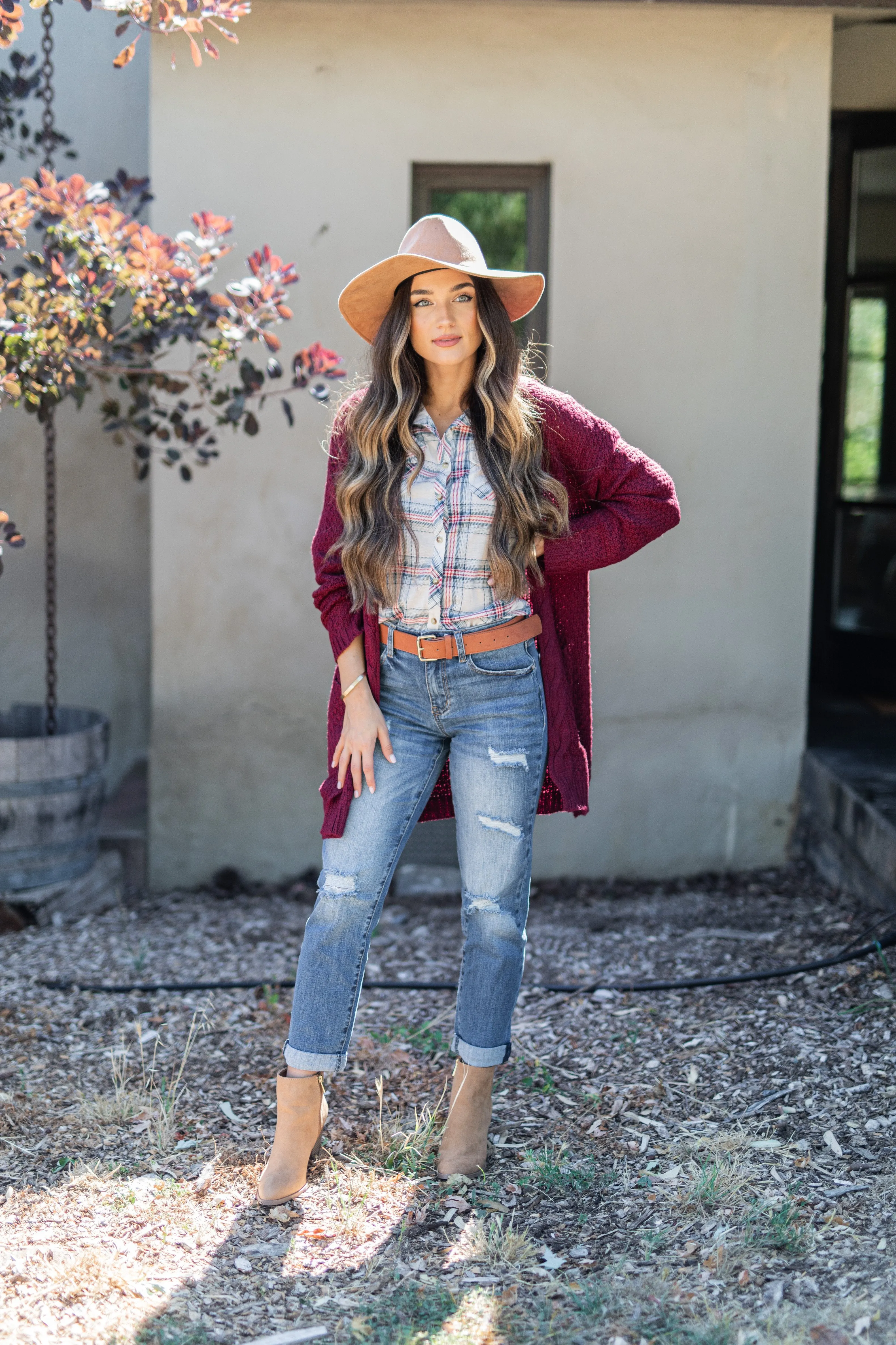 Somebody To Love Burgundy Red Cable Knit Cardigan
