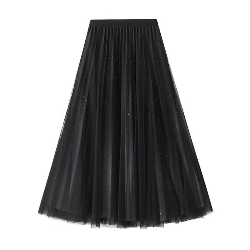 Sparkling Gradient Skirt Women's Mesh Swing Skirt  744