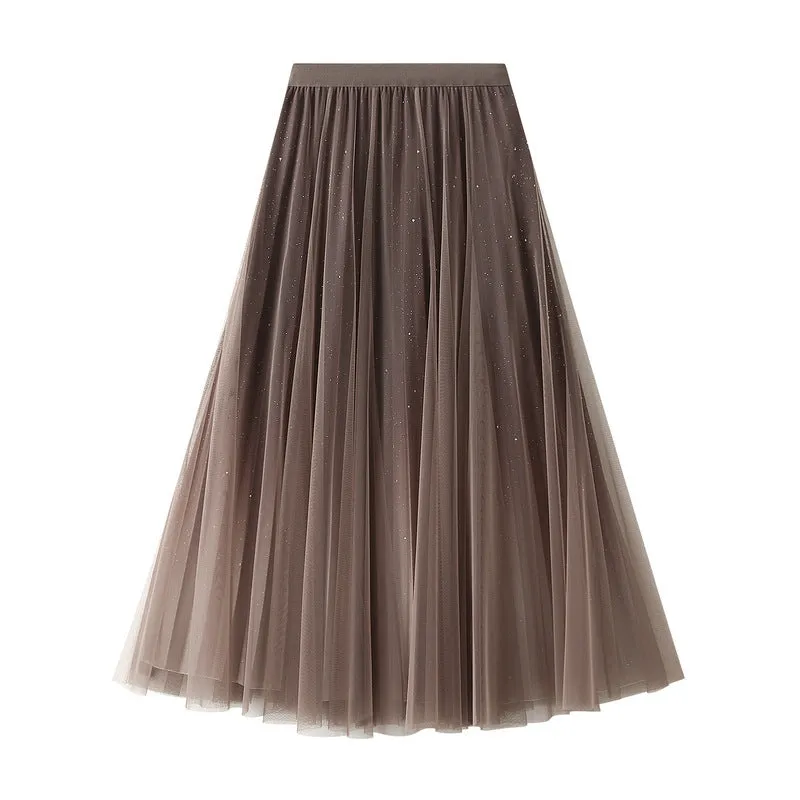 Sparkling Gradient Skirt Women's Mesh Swing Skirt  744