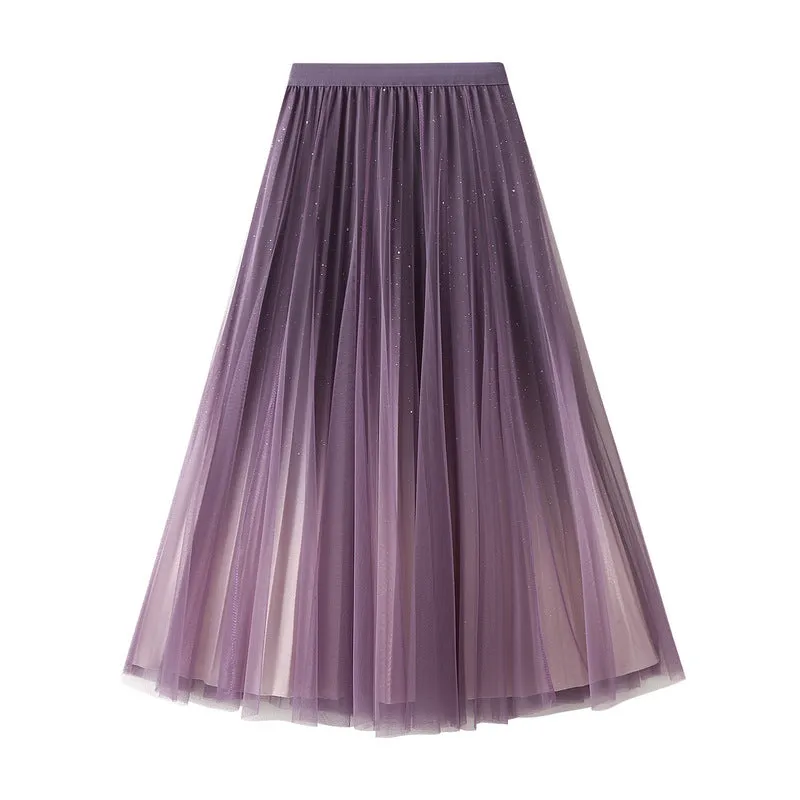 Sparkling Gradient Skirt Women's Mesh Swing Skirt  744