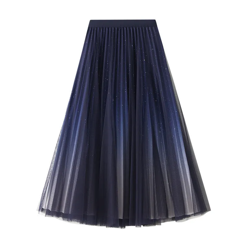 Sparkling Gradient Skirt Women's Mesh Swing Skirt  744