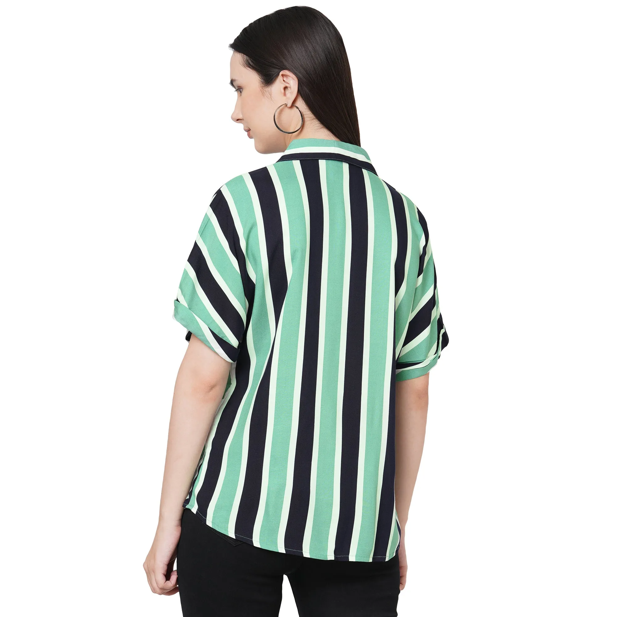 Striped Short Sleeves Shirt For Women