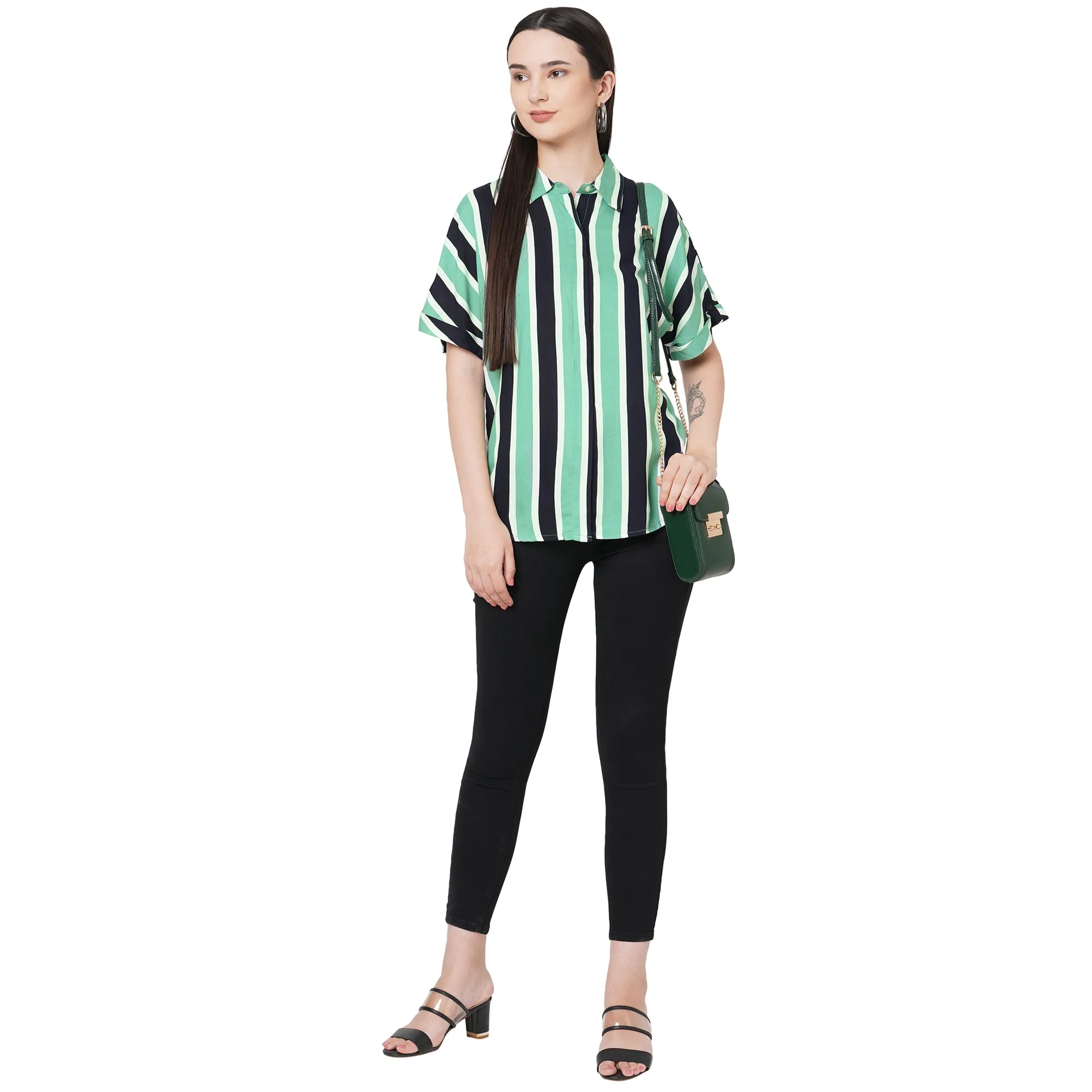 Striped Short Sleeves Shirt For Women
