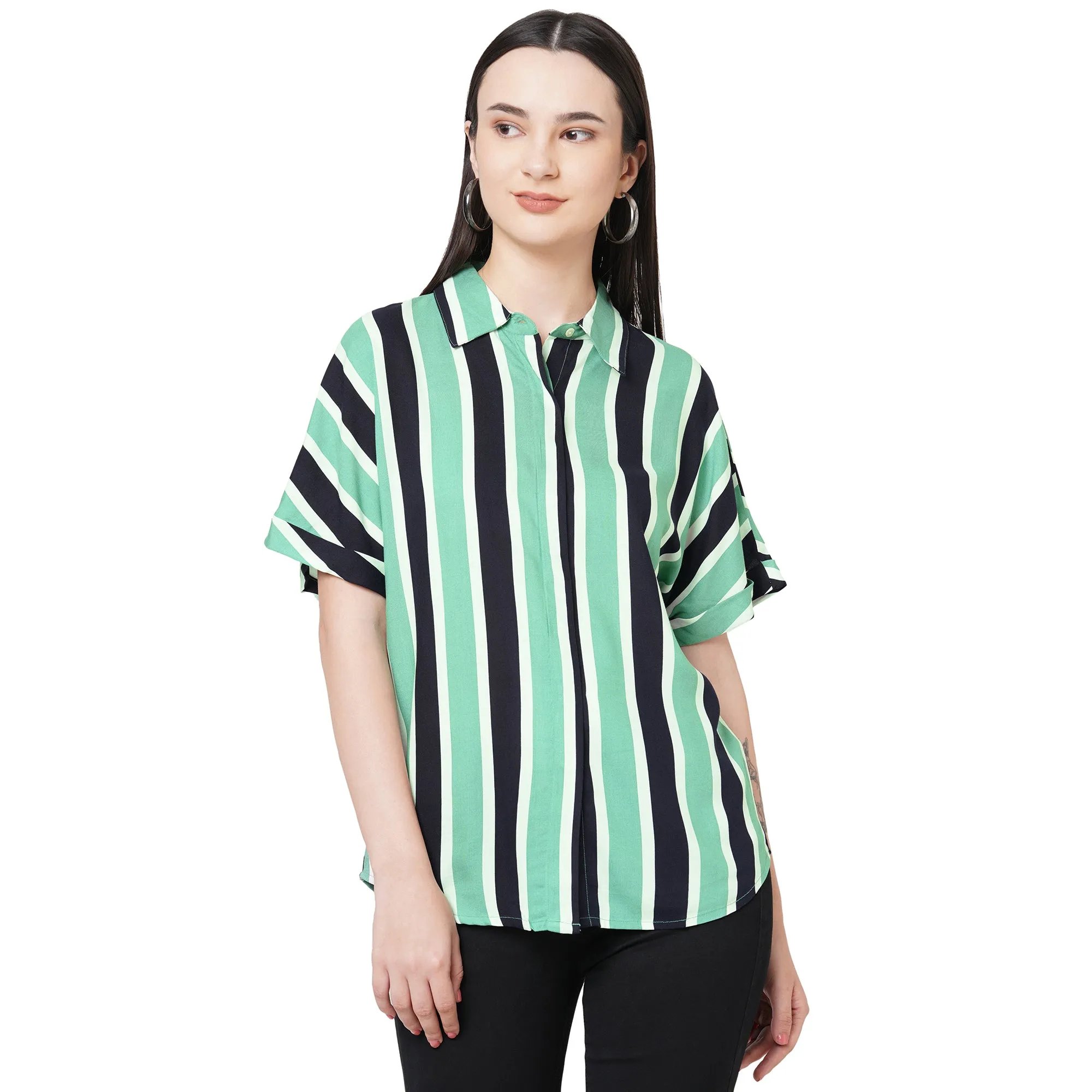 Striped Short Sleeves Shirt For Women