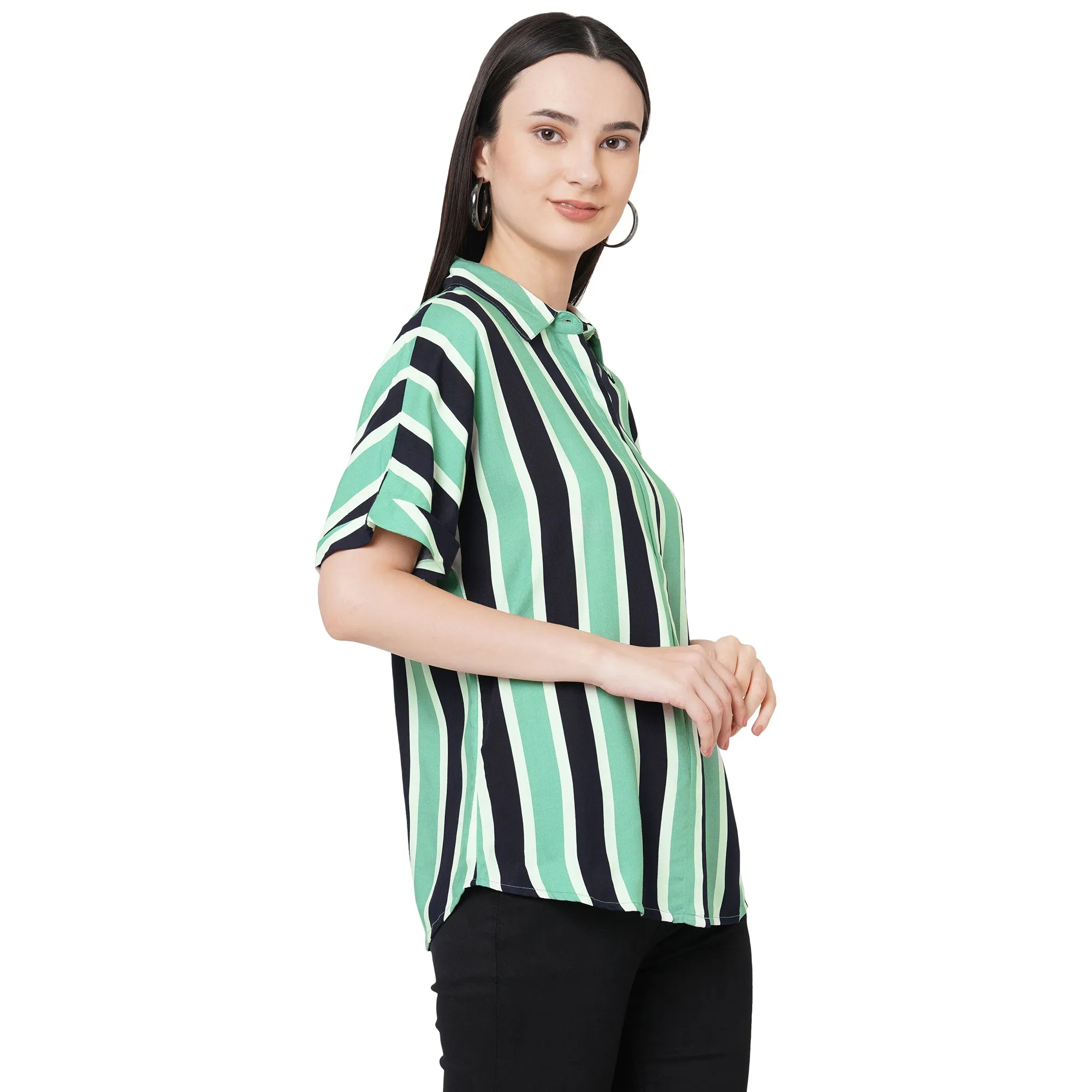 Striped Short Sleeves Shirt For Women