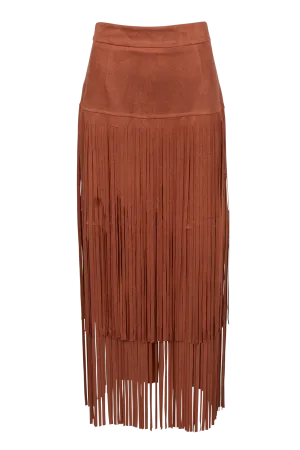 Suede Fringe Skirt in Rust by Adore