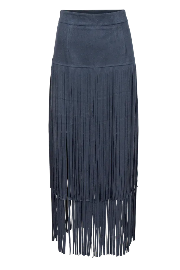 Suede Fringe Skirt in Rust by Adore