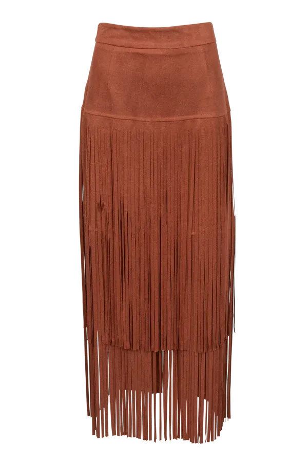 Suede Fringe Skirt in Rust by Adore