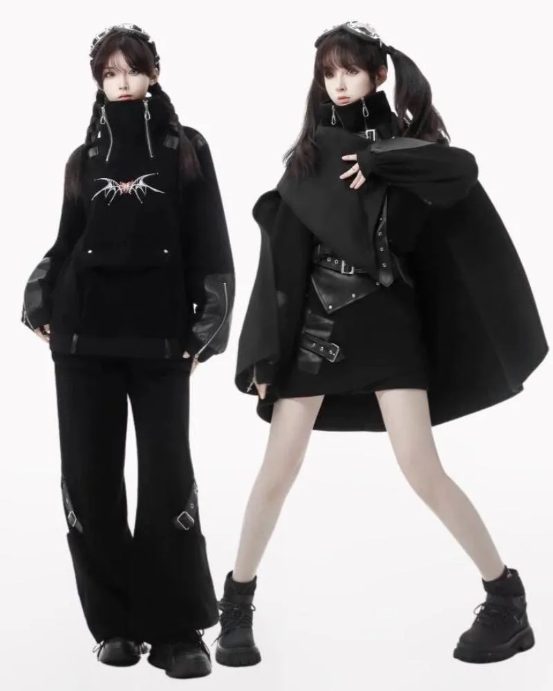 Techwear Sweet Girl Hoodie Pants And Cargo Skirt Set（Sold Separately）
