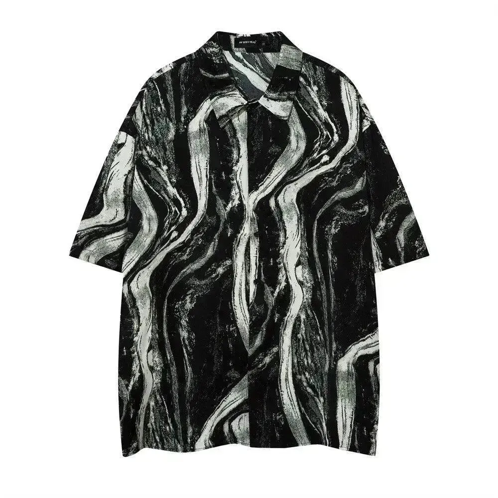 Tie-dyed Contrast Color Design Short-sleeved Shirt