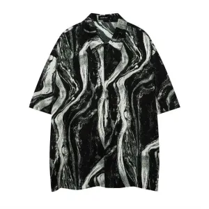 Tie-dyed Contrast Color Design Short-sleeved Shirt