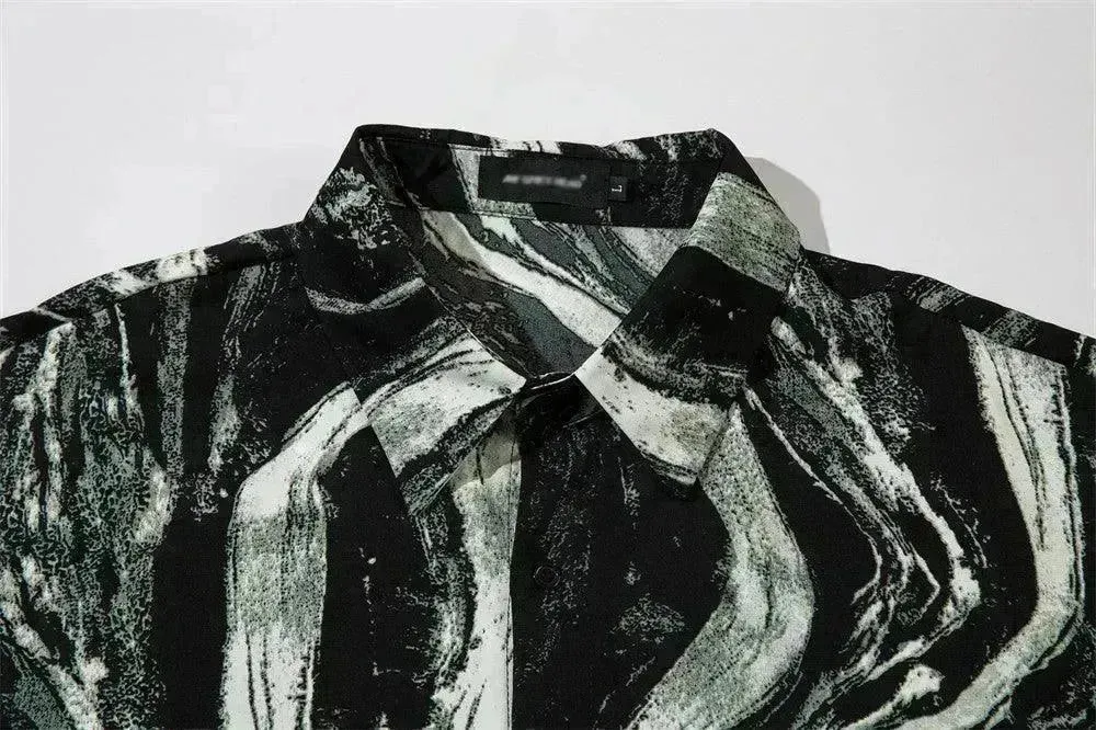 Tie-dyed Contrast Color Design Short-sleeved Shirt