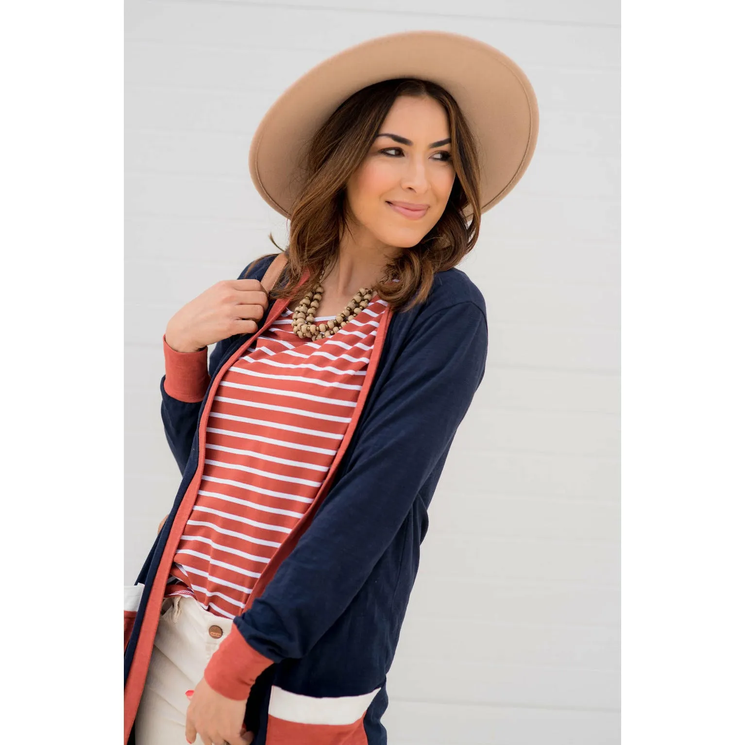 Trimmed Pocket Tunic Cardigan