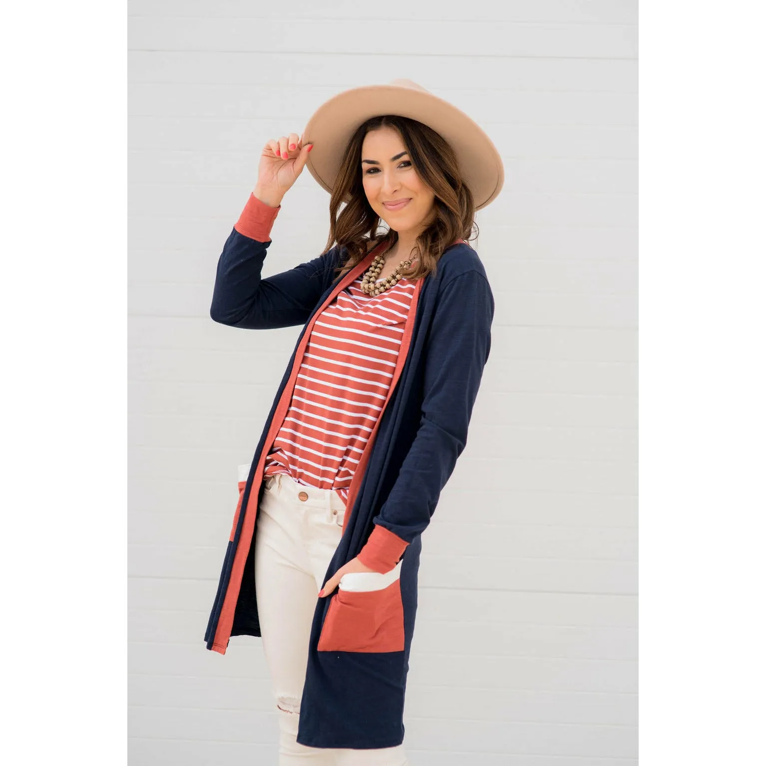 Trimmed Pocket Tunic Cardigan