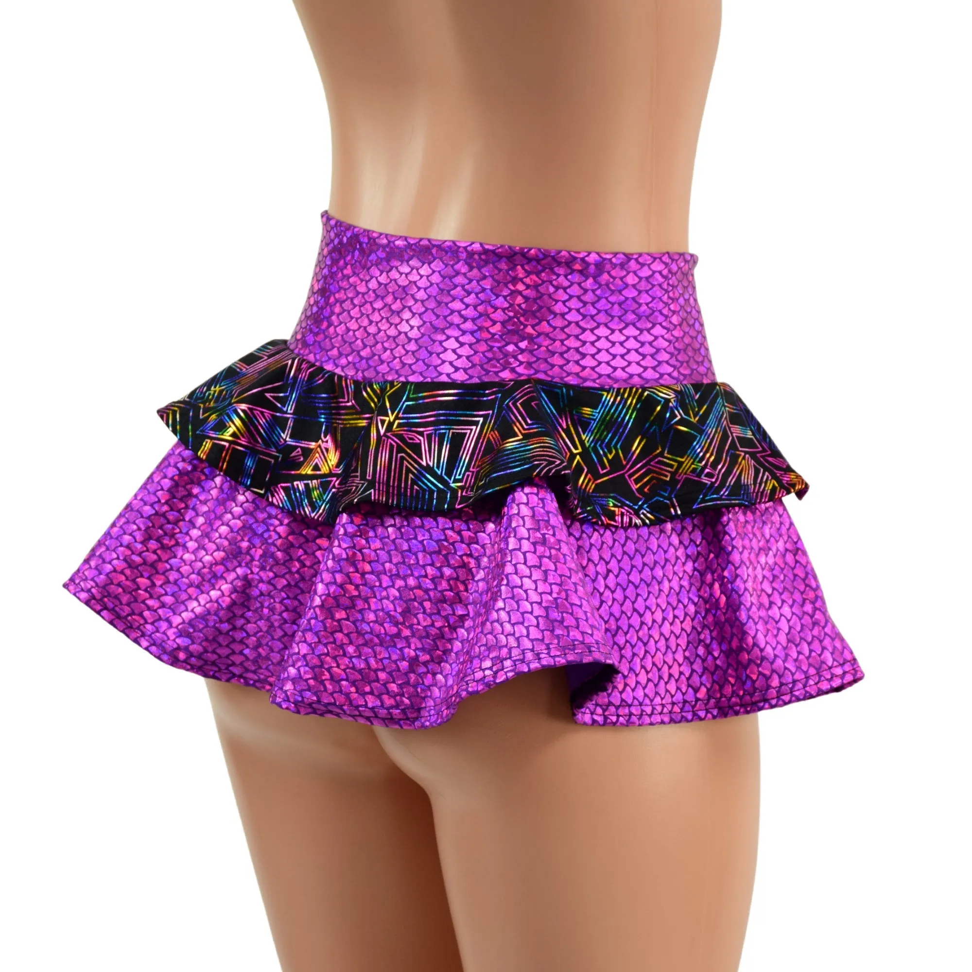 Ultra Mini Open Front Lace Up Skirt with Tiered Double Ruffle in 10" Length