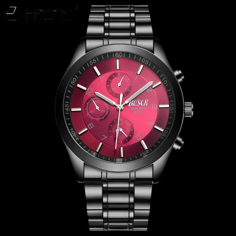 Ultra-Thin Men's Black Gold Steel Band Sports Luminous Waterproof Watch