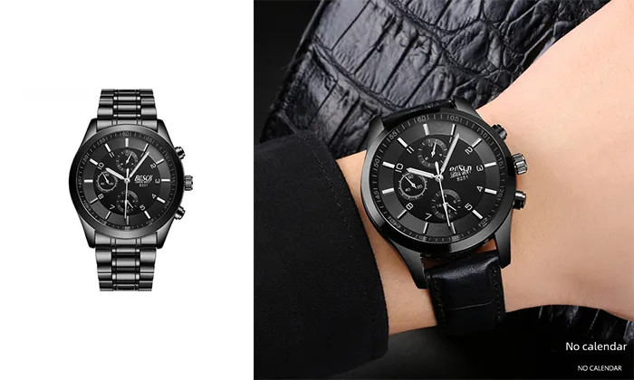 Ultra-Thin Men's Black Gold Steel Band Sports Luminous Waterproof Watch