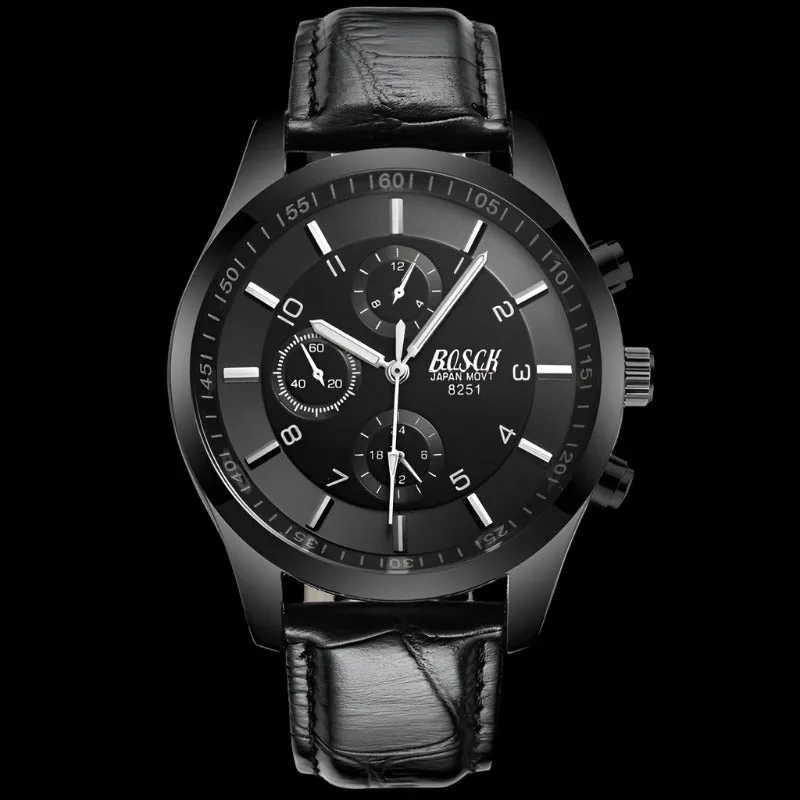 Ultra-Thin Men's Black Gold Steel Band Sports Luminous Waterproof Watch