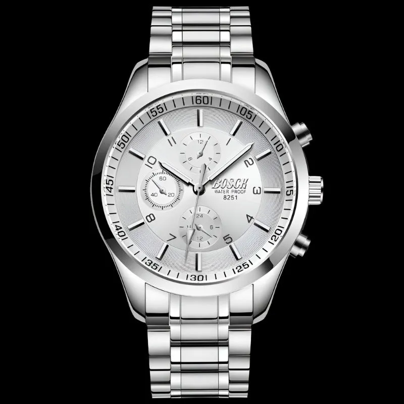 Ultra-Thin Men's Black Gold Steel Band Sports Luminous Waterproof Watch