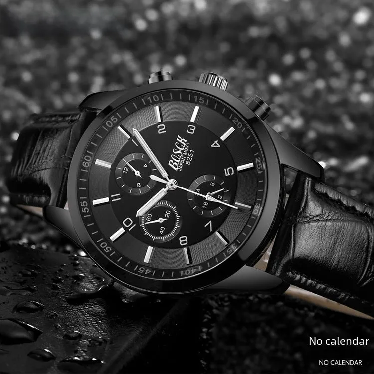 Ultra-Thin Men's Black Gold Steel Band Sports Luminous Waterproof Watch