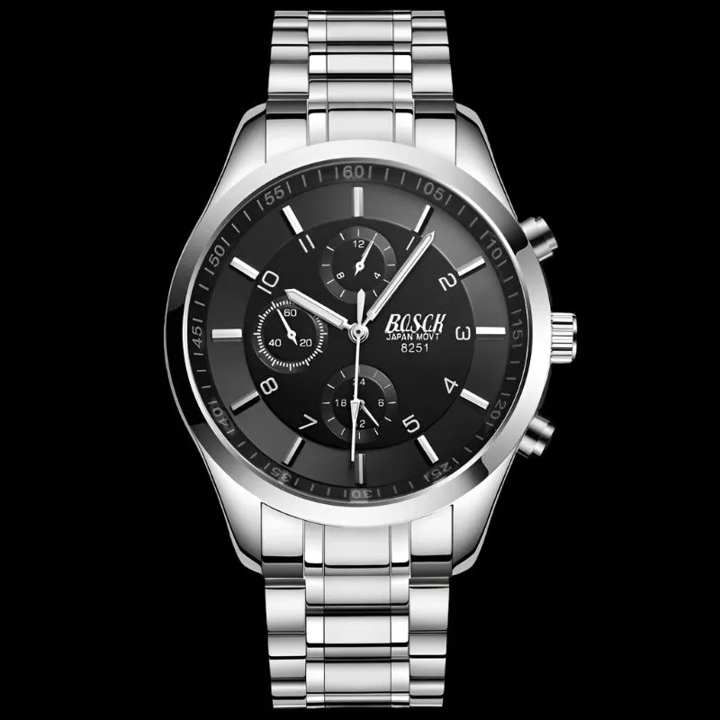 Ultra-Thin Men's Black Gold Steel Band Sports Luminous Waterproof Watch