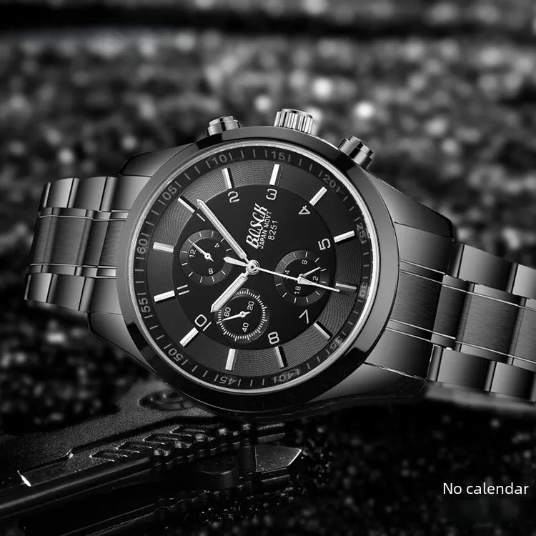 Ultra-Thin Men's Black Gold Steel Band Sports Luminous Waterproof Watch