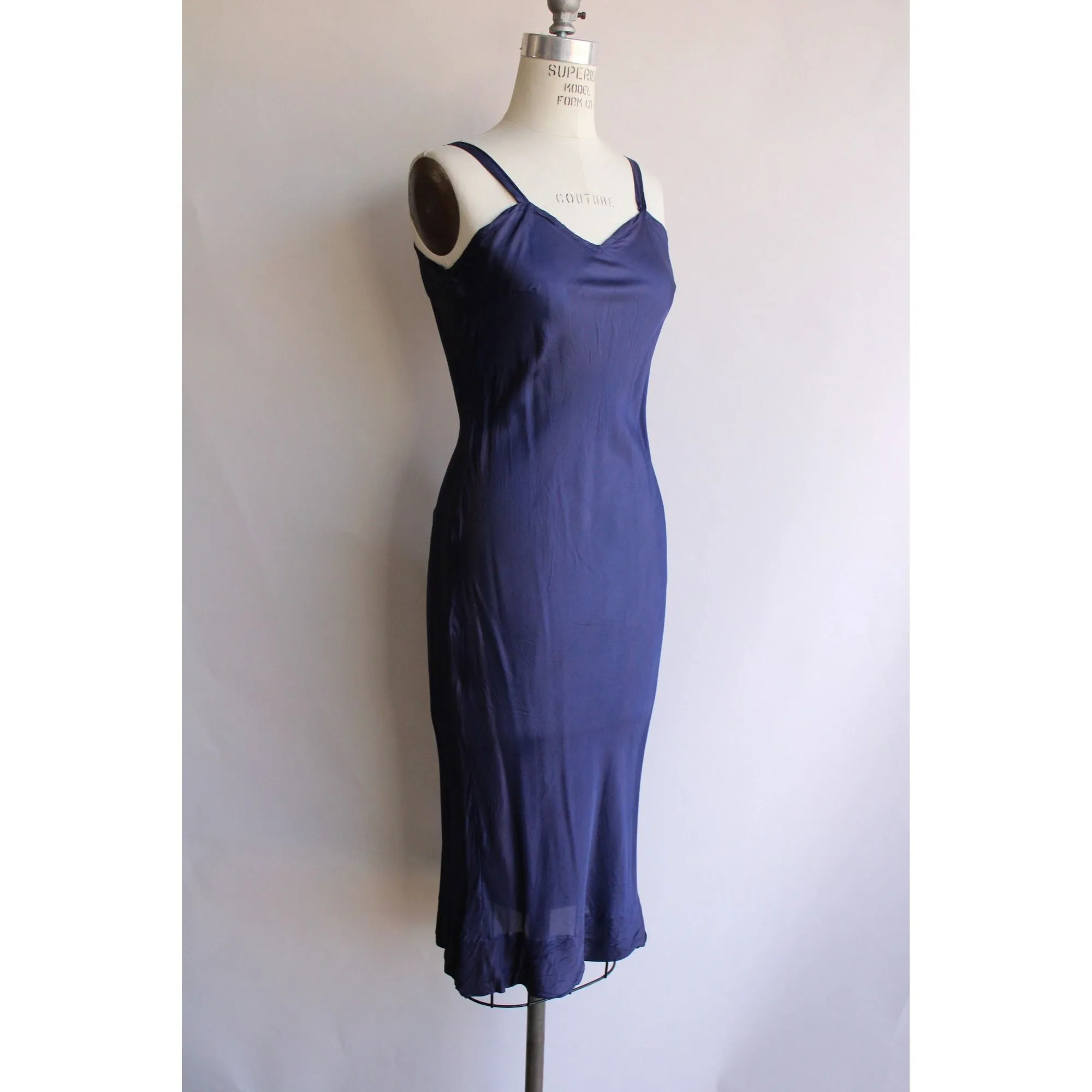 Vintage 1930s Navy Blue Rayon Full Slip