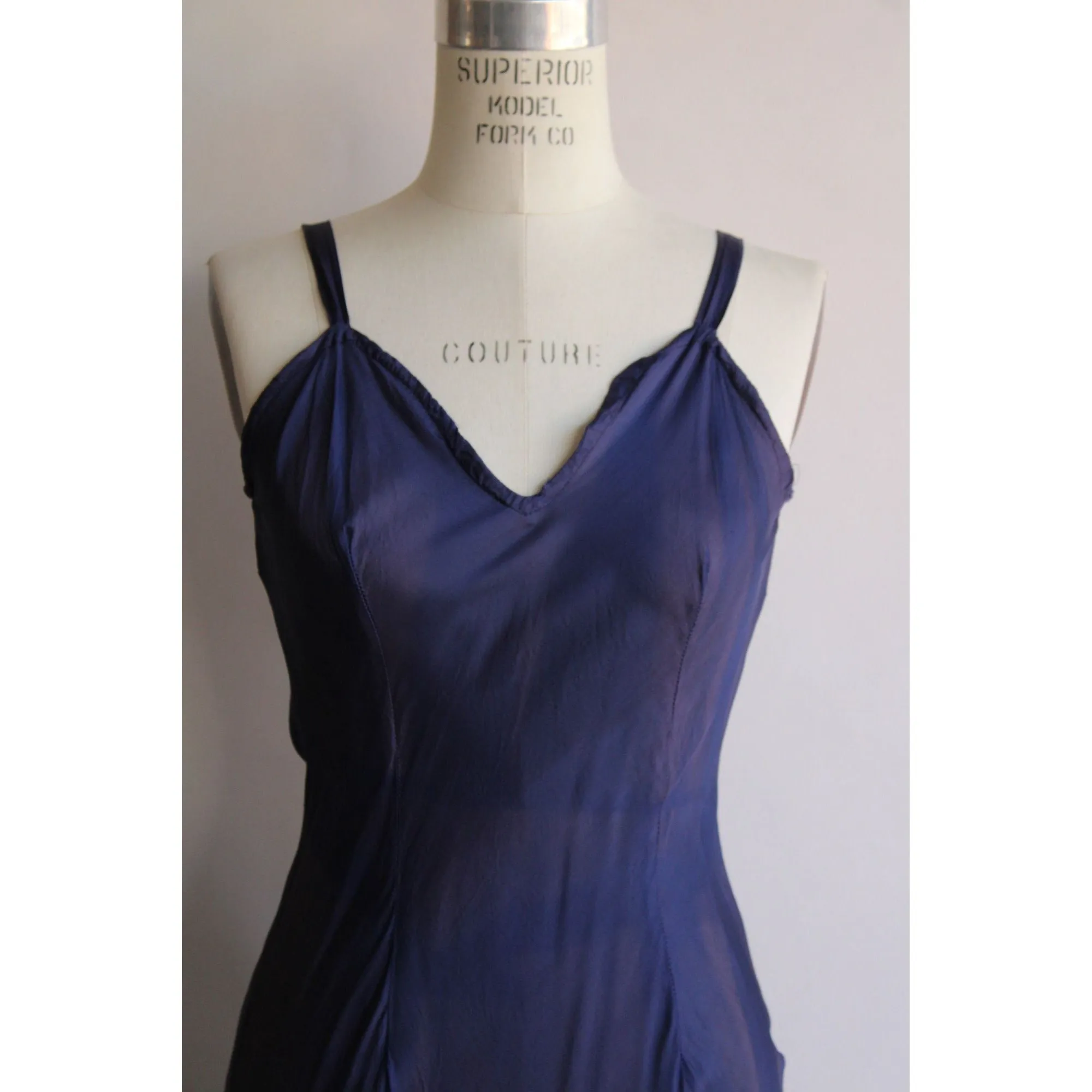 Vintage 1930s Navy Blue Rayon Full Slip