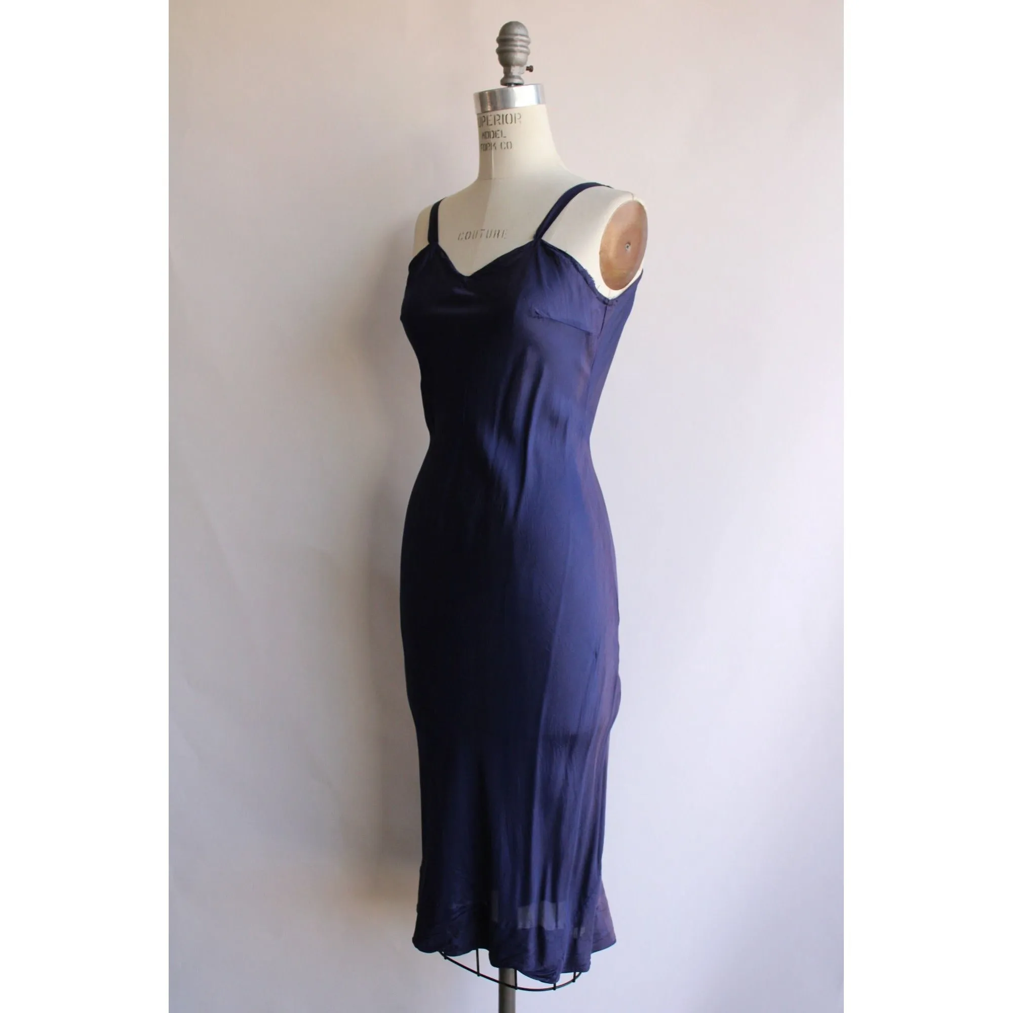 Vintage 1930s Navy Blue Rayon Full Slip