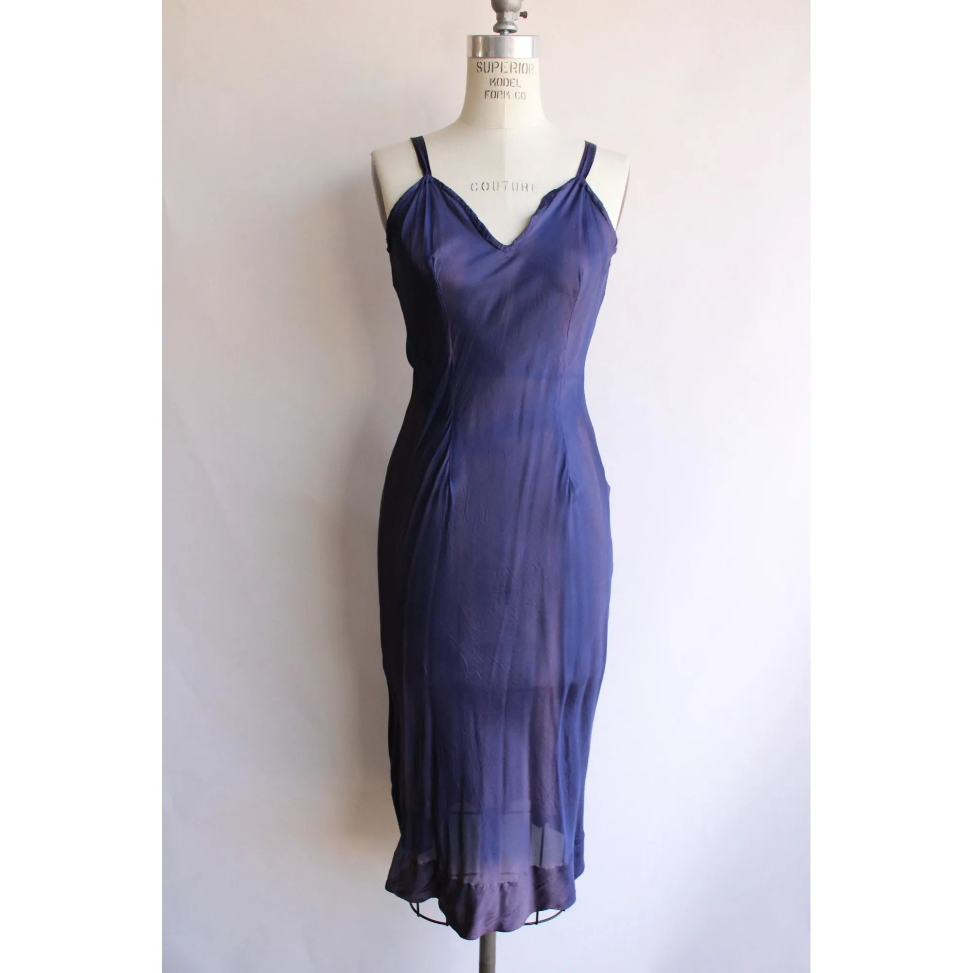 Vintage 1930s Navy Blue Rayon Full Slip