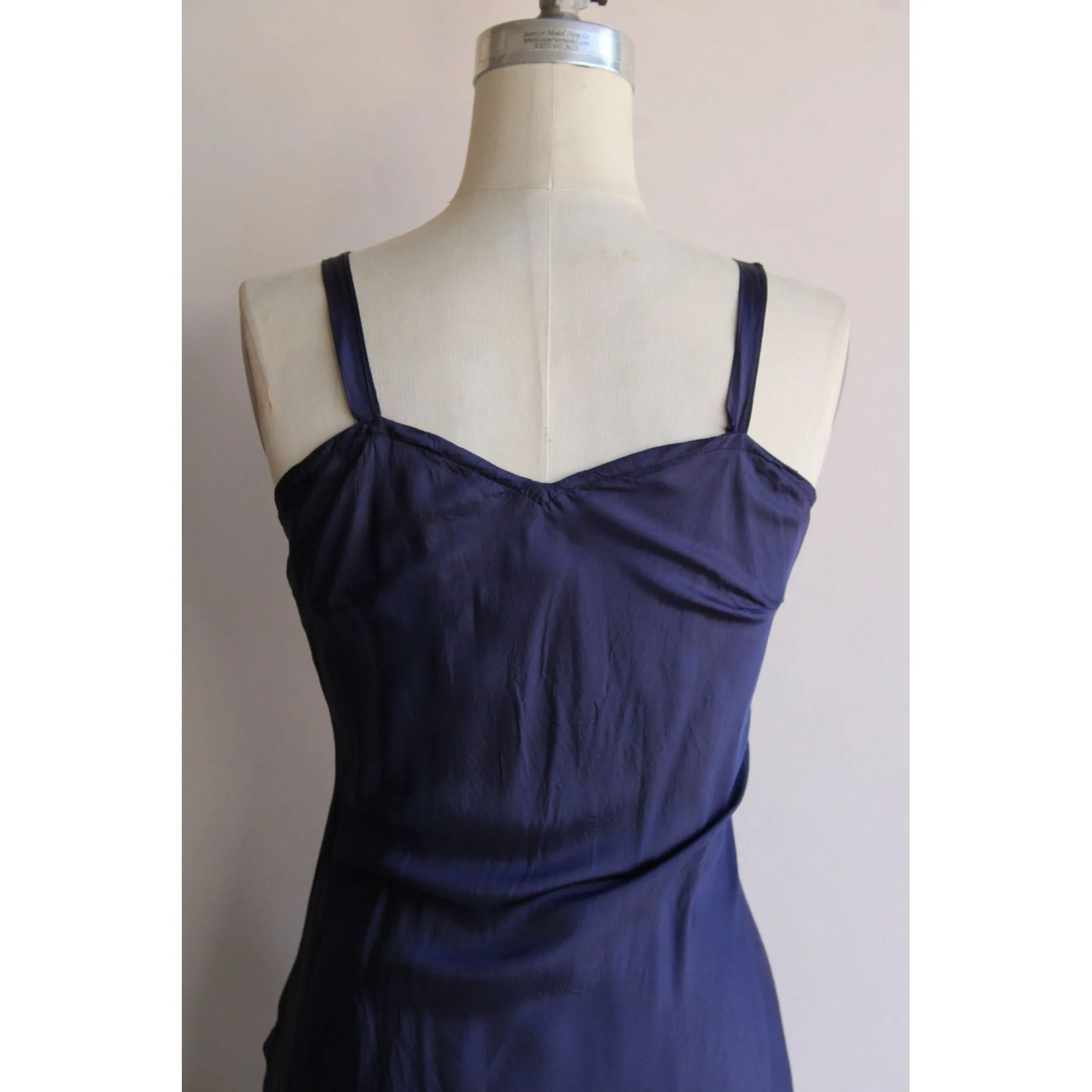 Vintage 1930s Navy Blue Rayon Full Slip