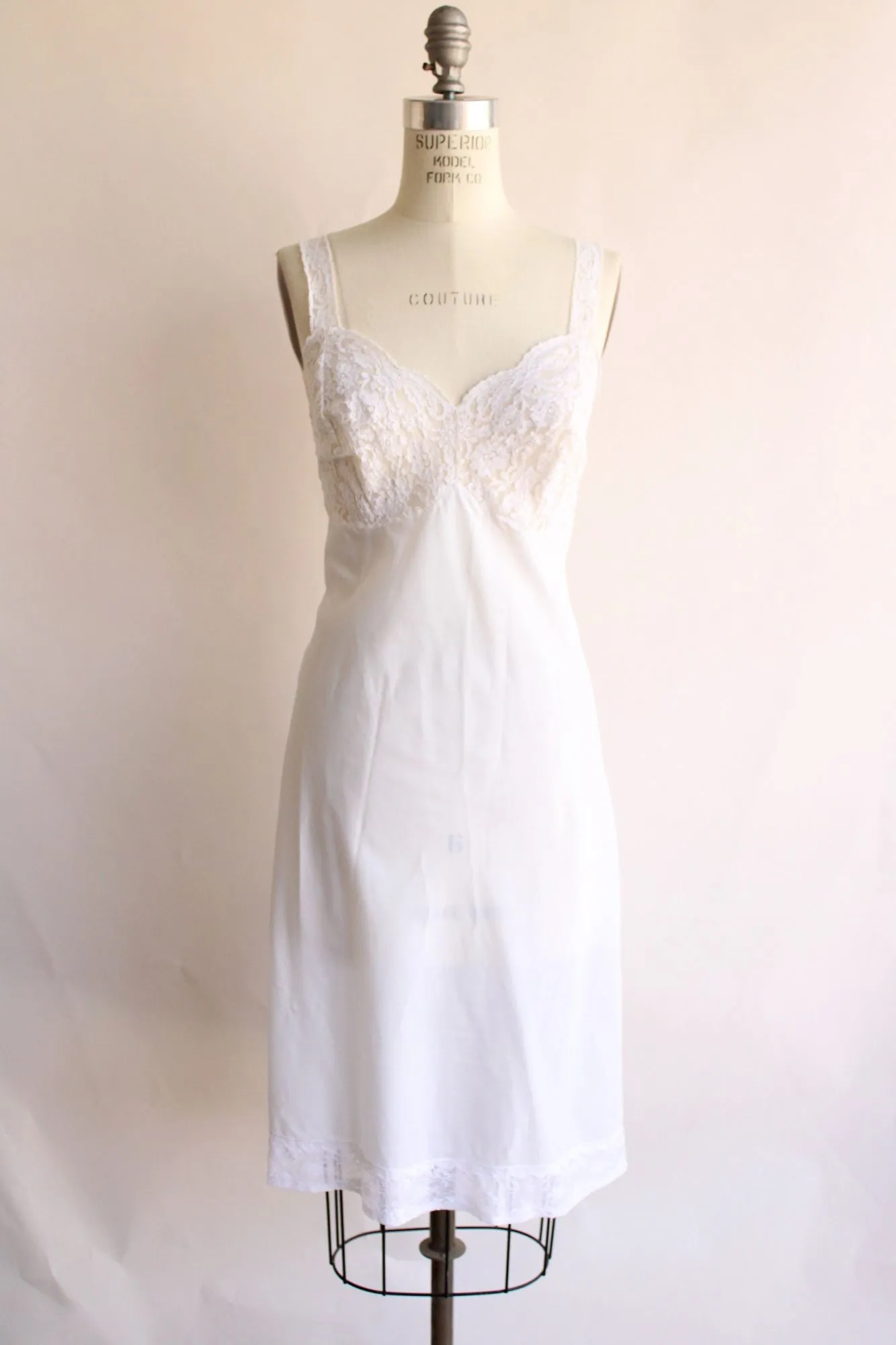 Vintage 1960s 1970s Chevette White Nylon Full Slip Lingerie