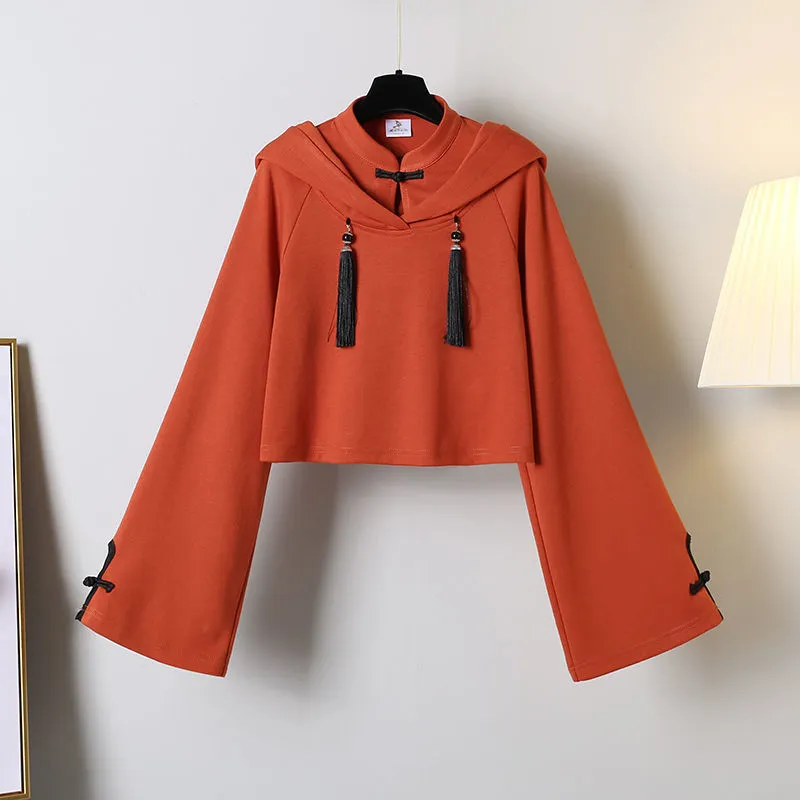 Vintage Floral Embroidery Hoodie Sweatshirt Skirt - Classic Style