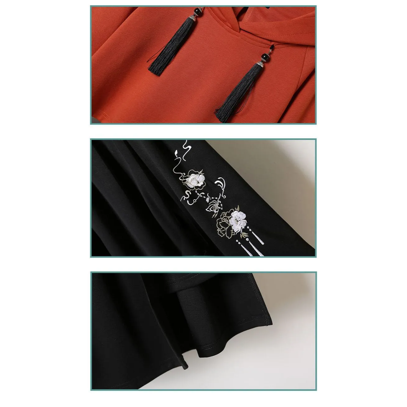 Vintage Floral Embroidery Hoodie Sweatshirt Skirt - Classic Style