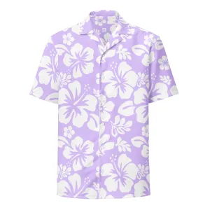 White and Lavender Hawaiian Print Aloha Shirt