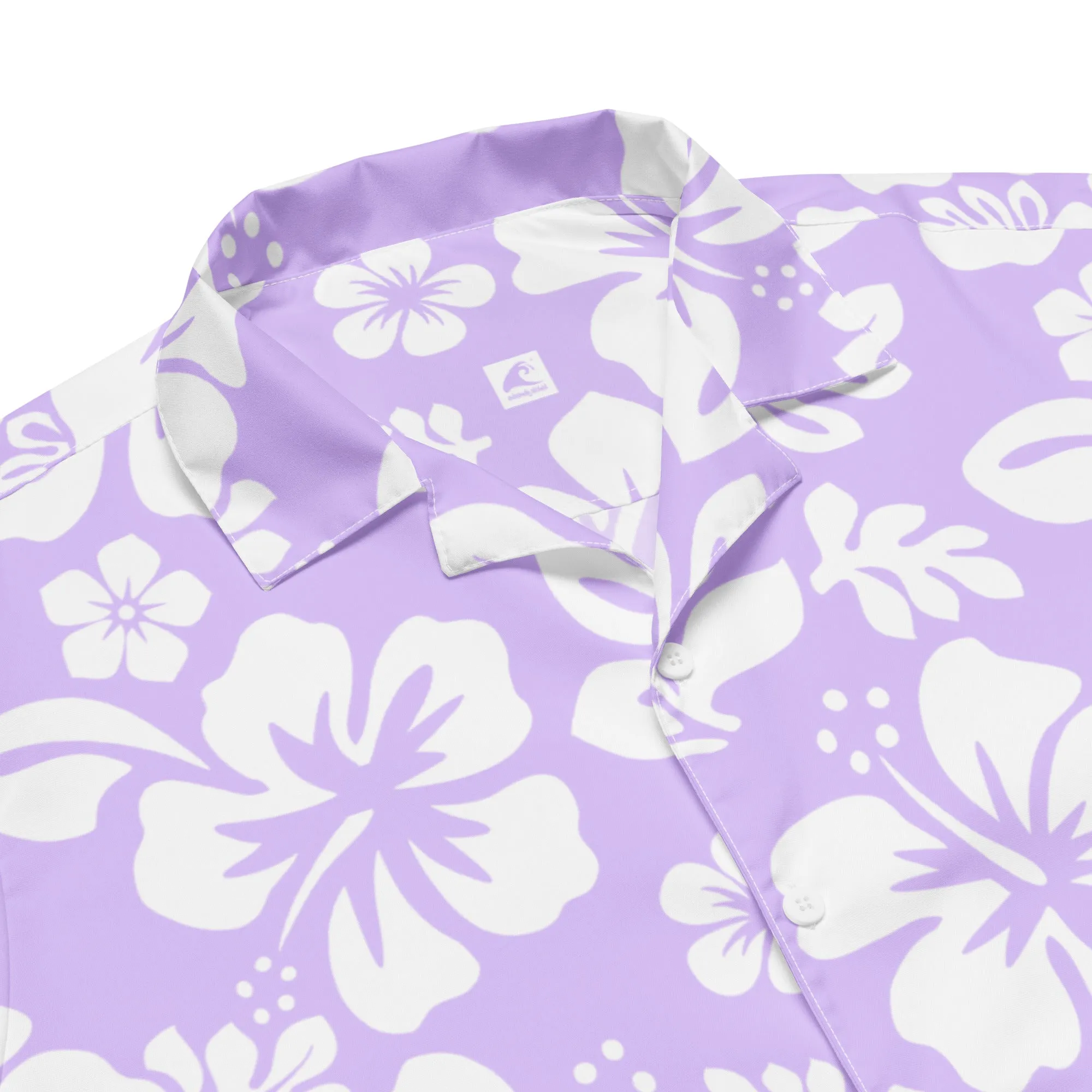 White and Lavender Hawaiian Print Aloha Shirt