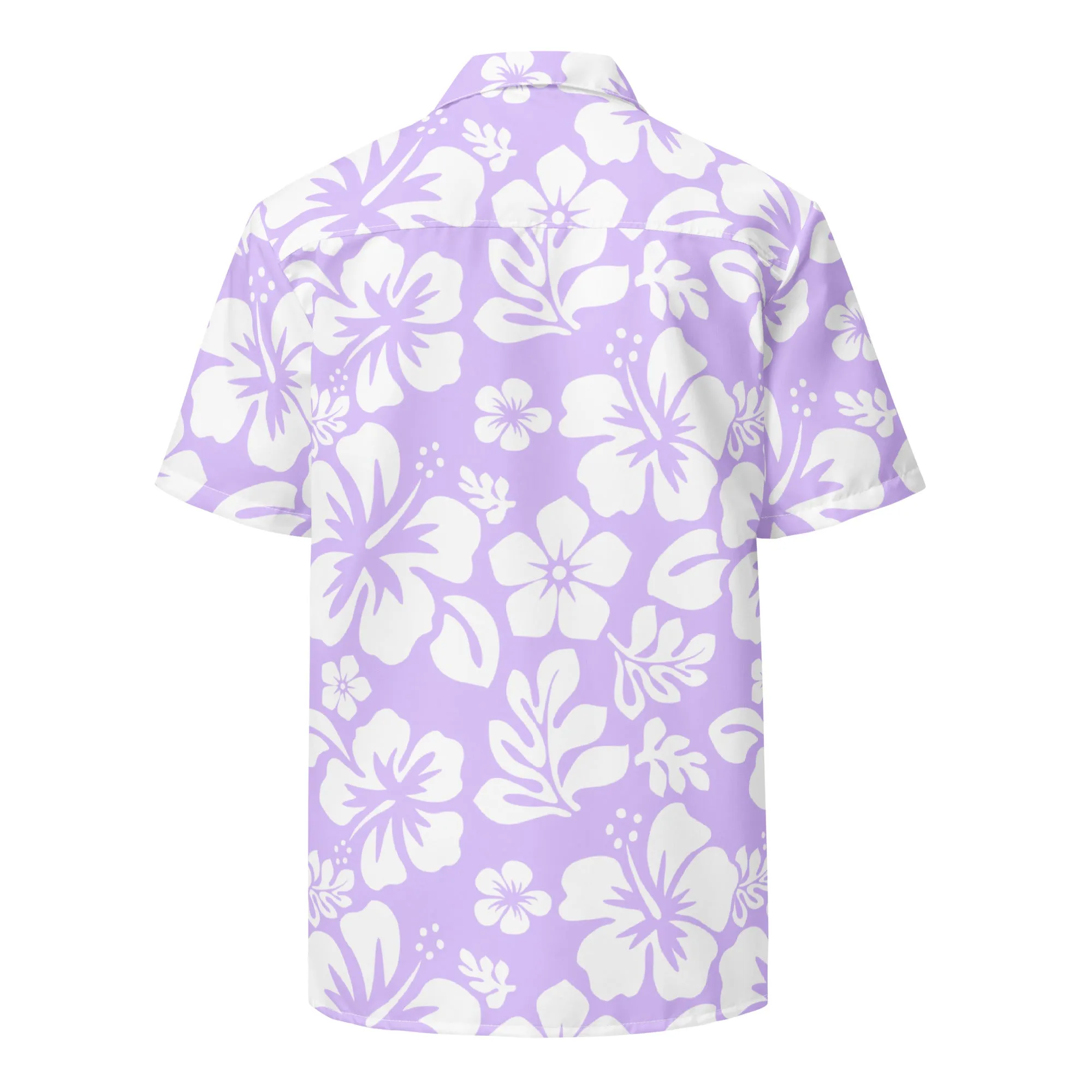 White and Lavender Hawaiian Print Aloha Shirt